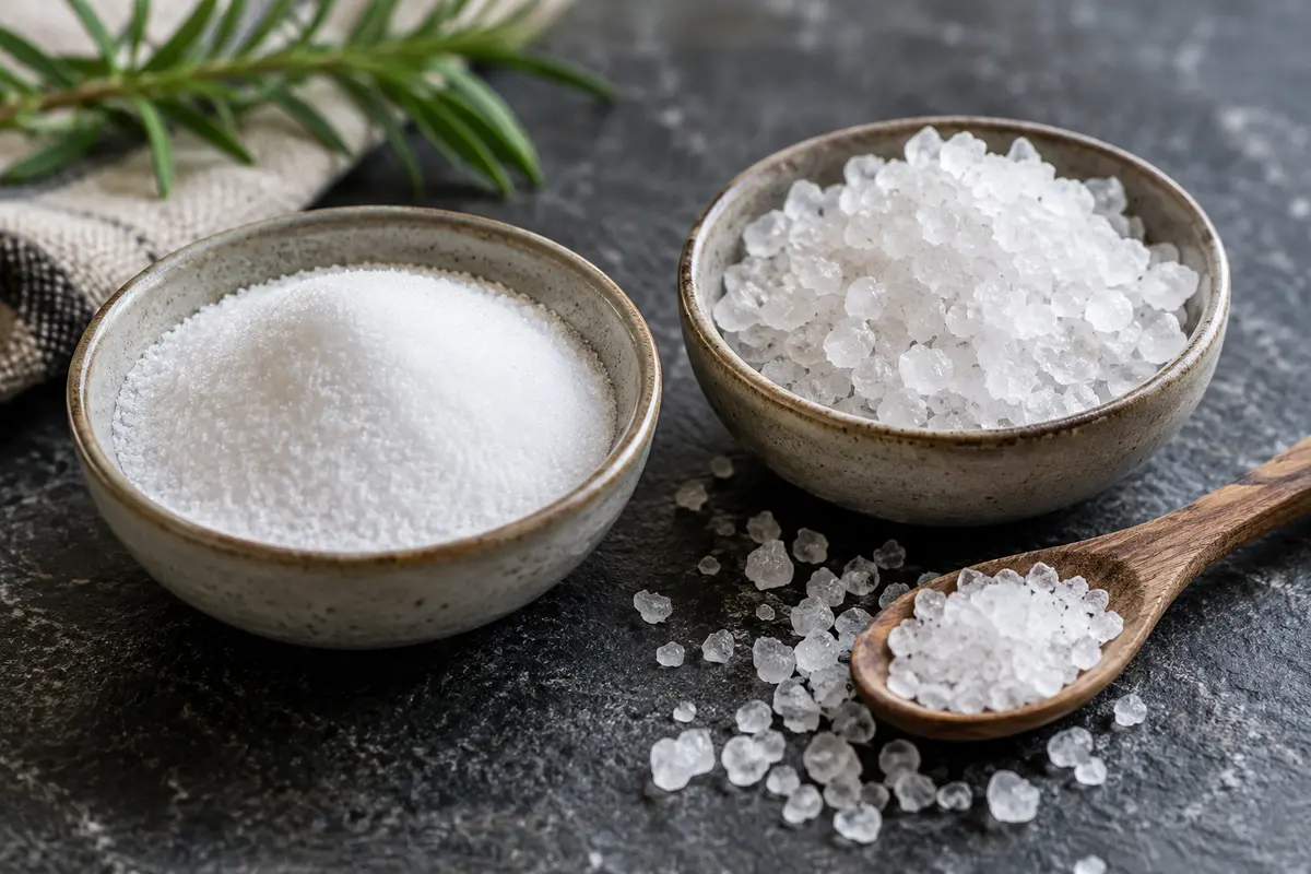 Grovt och fint koksalt i små skålar